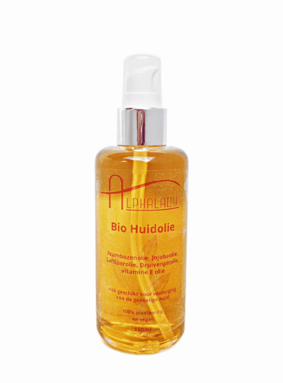 Alphalady Bio Huidolie. Frambozenolie, Saffloerolie, Druivenpitolie, Vit E Olie enz.